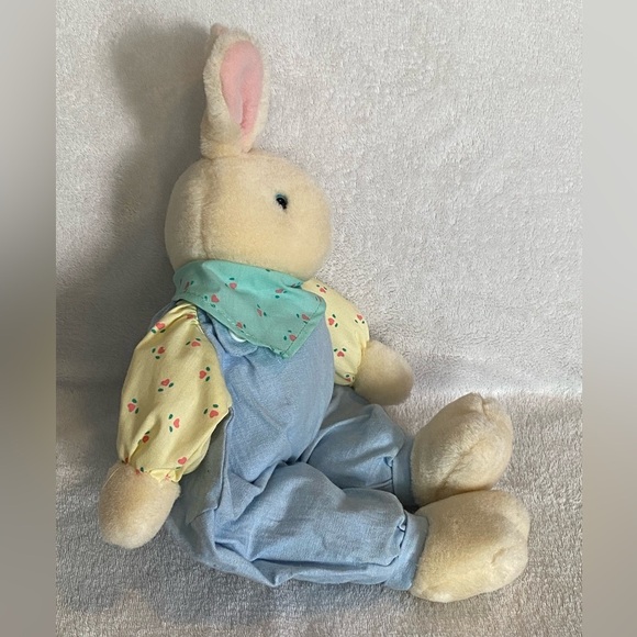 VTG Eden Bunny Rabbit Easter Plush Blue Romper Overalls Stuffed Toy 15” - Picture 10 of 13